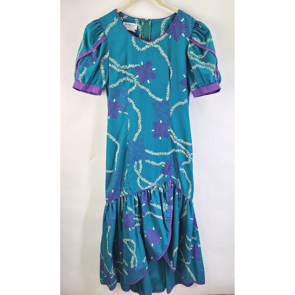Vtg TORI RICHARD Honolulu Maxi Dress Small Petite Floral Print Tiki Hawaii